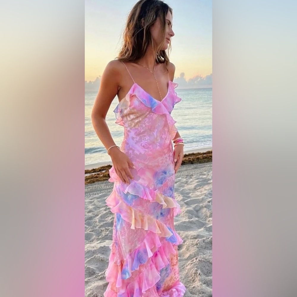 Loveshackfancy Rialto Pastel Ruffle Maxi Dress Size 0